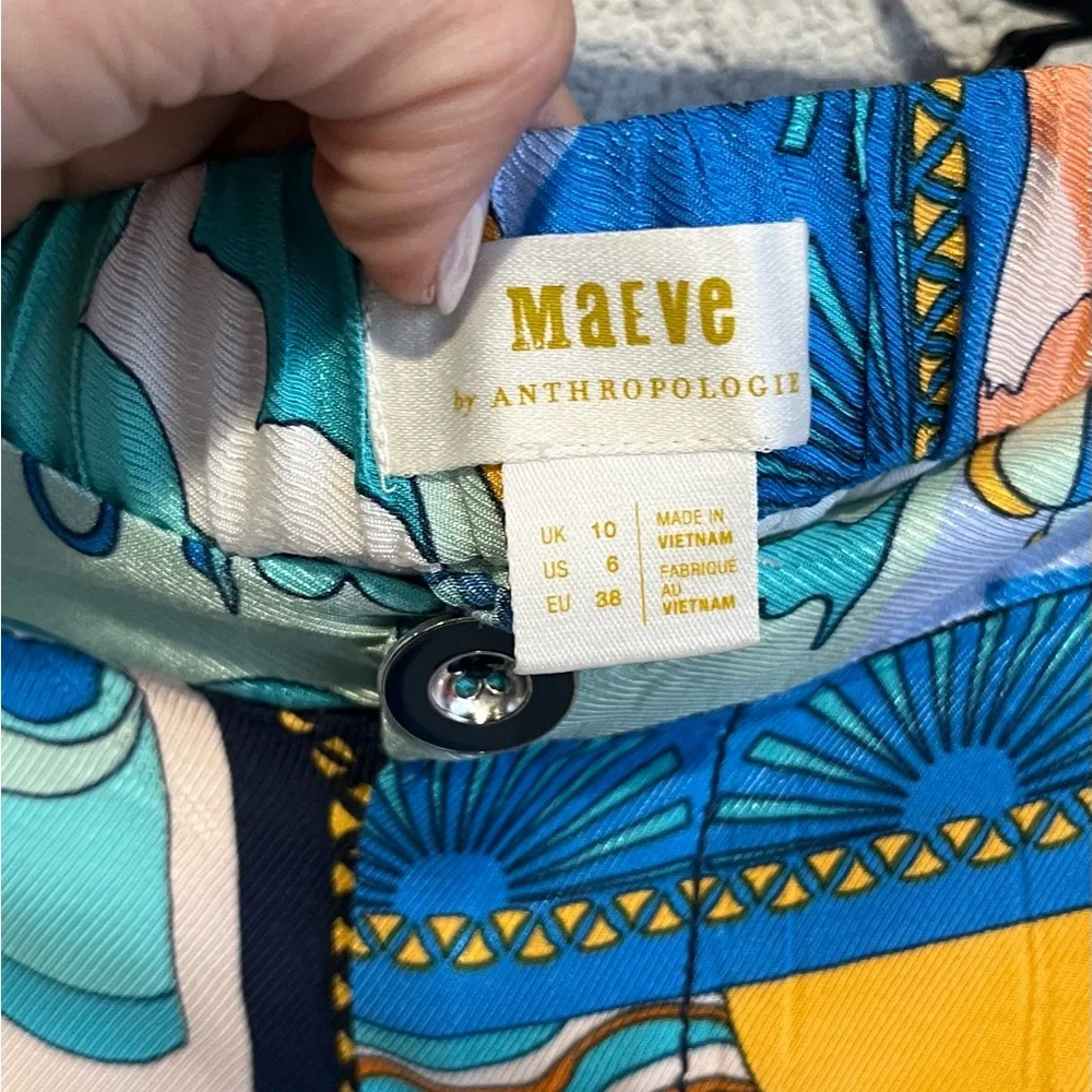 Anthropologie Blue Green Yellow Patchwork Wide-Leg Pants - Picture 10 of 13